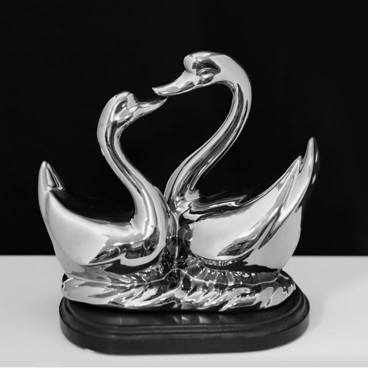 Naturecraft Silver Finish Ceramic Figurine - 2 Swans product image