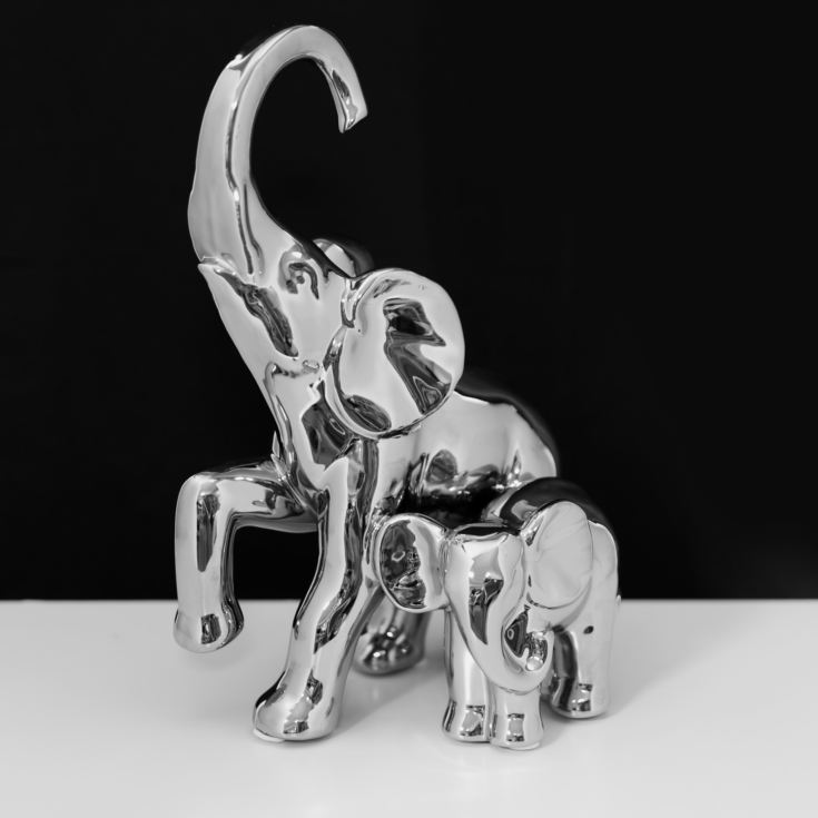 Naturecraft Silver Finish Ceramic Figurine - Elephant & Baby product image