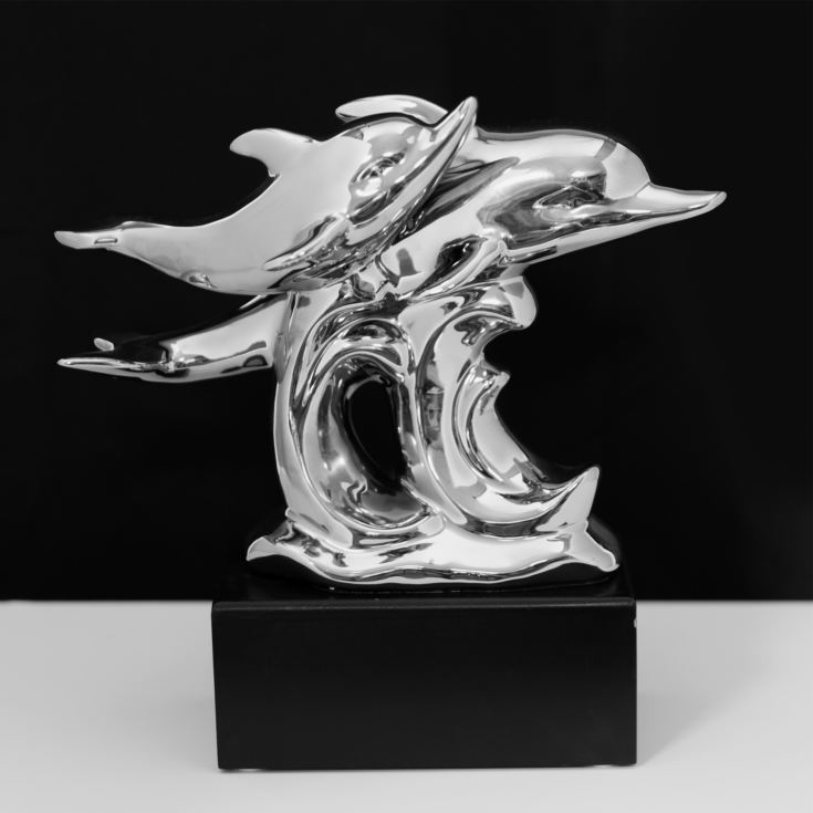 Naturecraft Silver Finish Ceramic Figurine - Dolphins product image