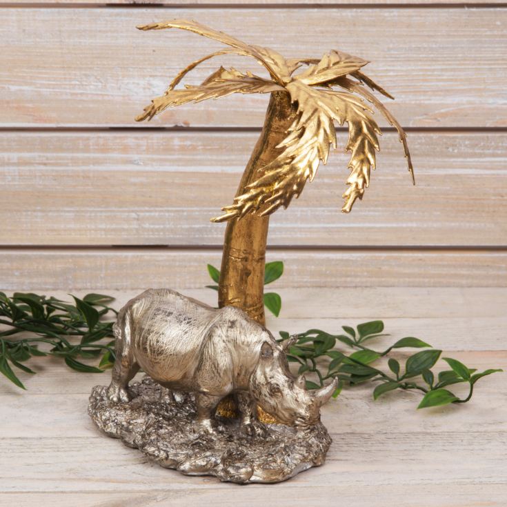 Naturecraft Collection - Rhino Under a Palm Tree Figurine product image