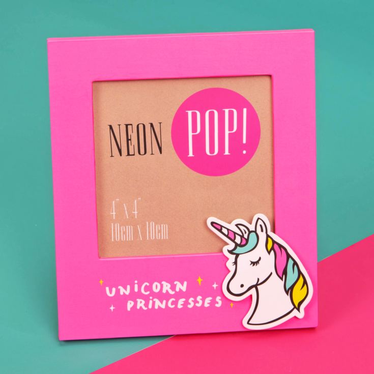4" x 4" - Neon Pop Photo Frame Hot Pink - 'Unicorn Princess' product image