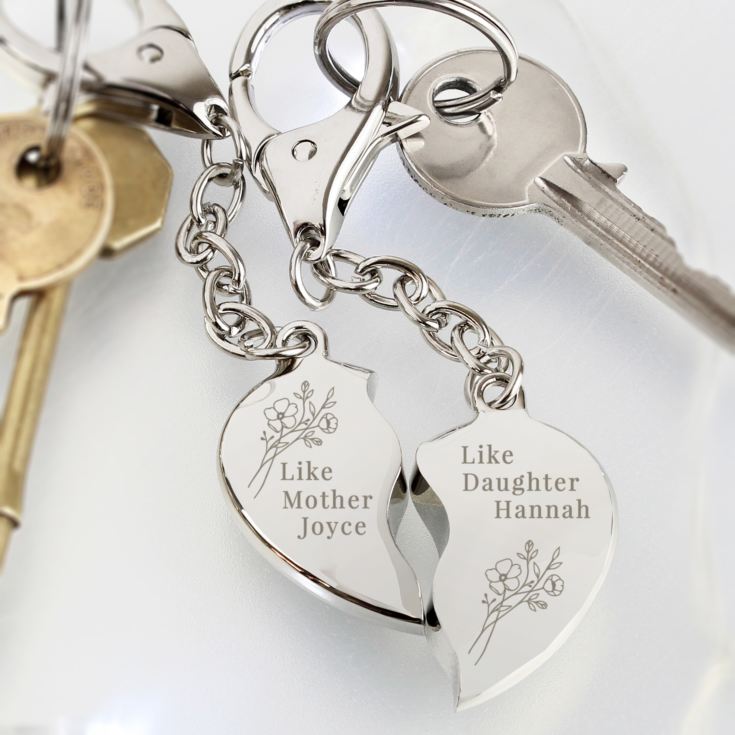 Personalised Floral Mother Daughter Two Heart Keyring product image