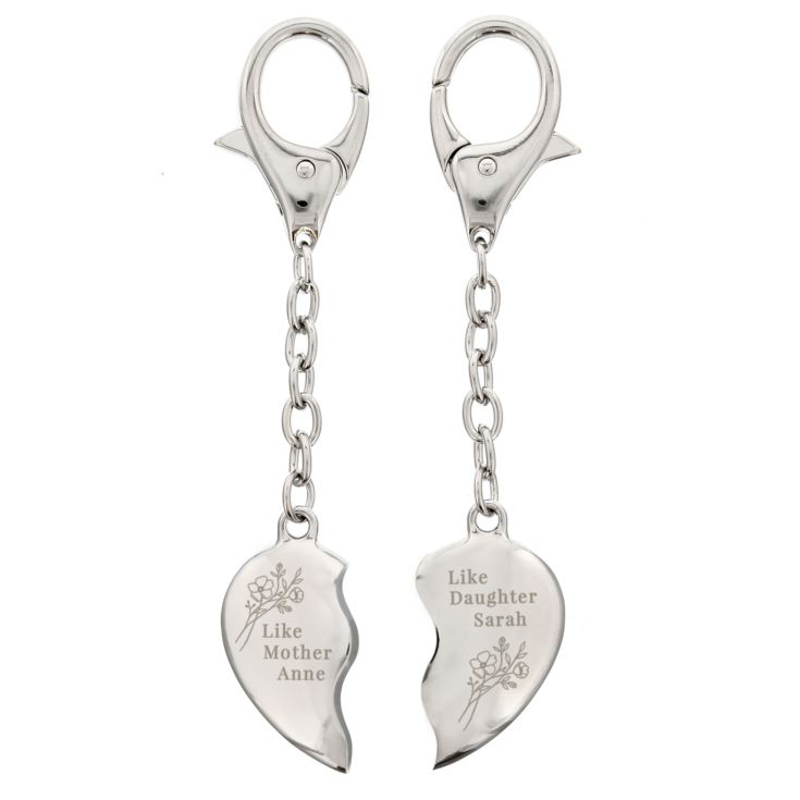 Personalised Floral Mother Daughter Two Heart Keyring product image