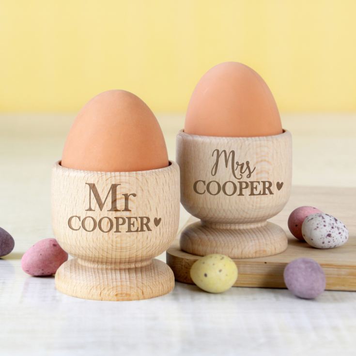 Personalised Couples Wooden Egg Cup Set product image
