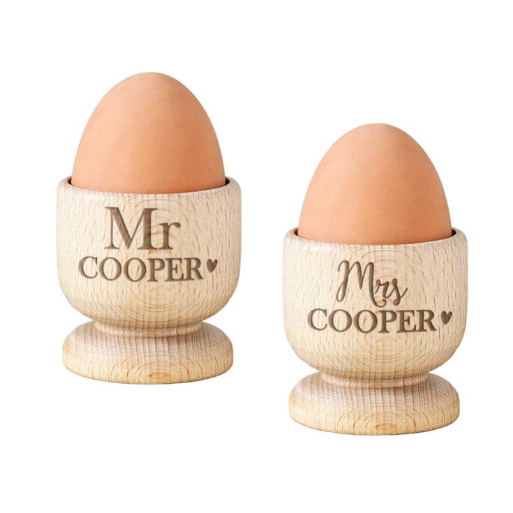 Personalised Couples Wooden Egg Cup Set product image