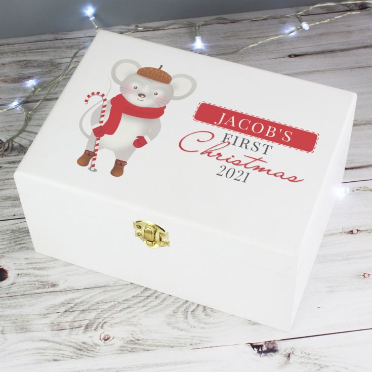 Personalised '1st Christmas' Mouse White Wooden Keepsake Box product image