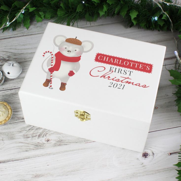 Personalised '1st Christmas' Mouse White Wooden Keepsake Box product image