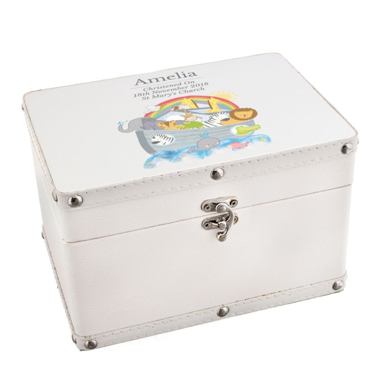 Personalised Noah's Ark White Leatherette Keepsake Box product image