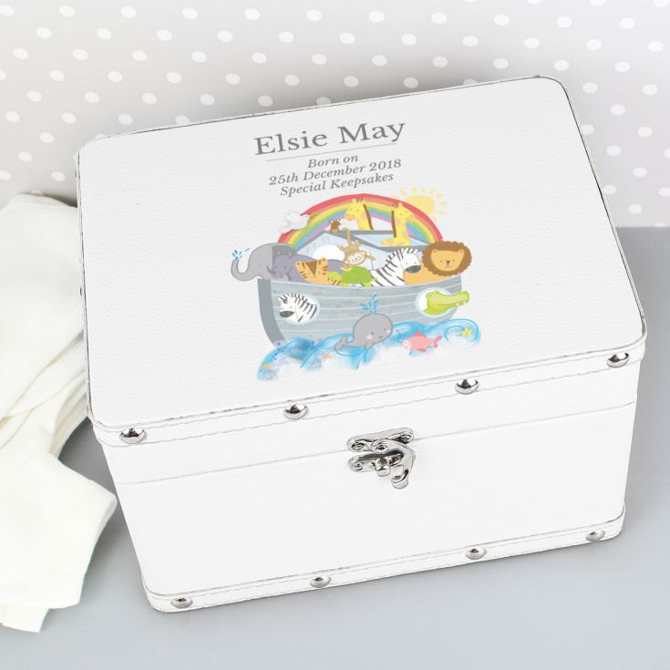 Personalised Noah's Ark White Leatherette Keepsake Box product image