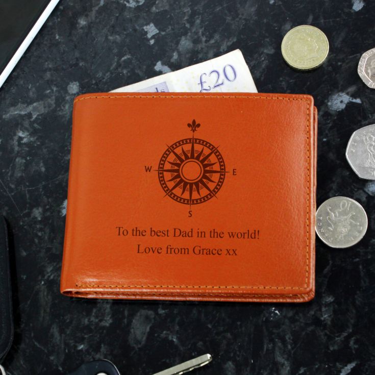 Personalised Compass Tan Leather Wallet product image