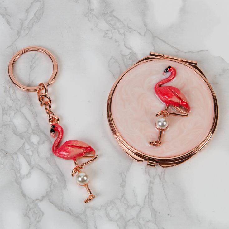 Sophia Keyring & Compact Miirror Set - Flamingo Design product image