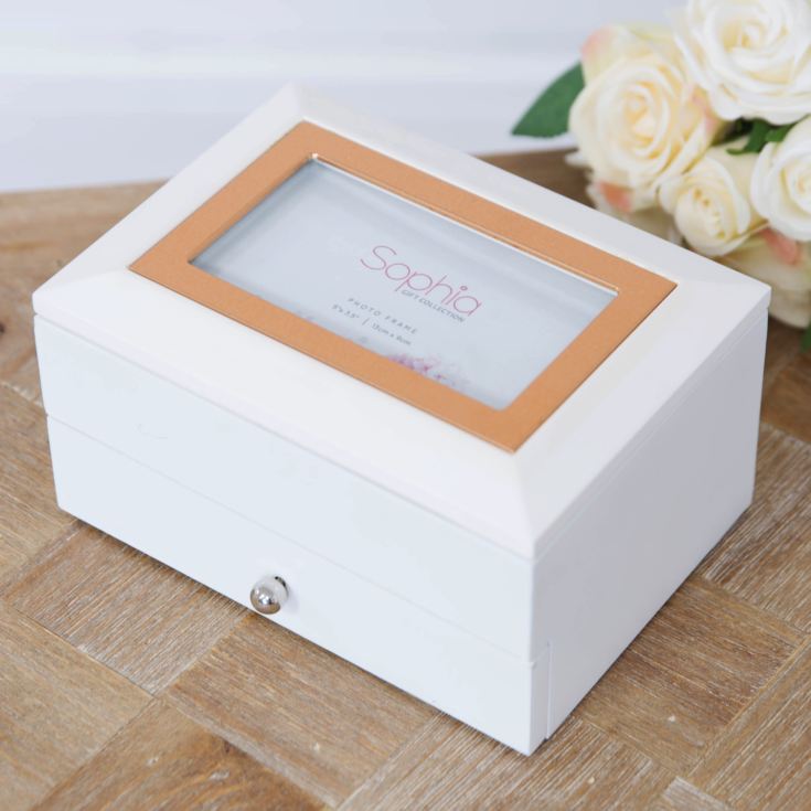 Glossy White Jewellery Box with Metal Inlay & Drawer product image