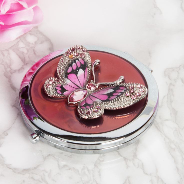 Sophia Silver & Pink Epoxy Butterfly Compact product image