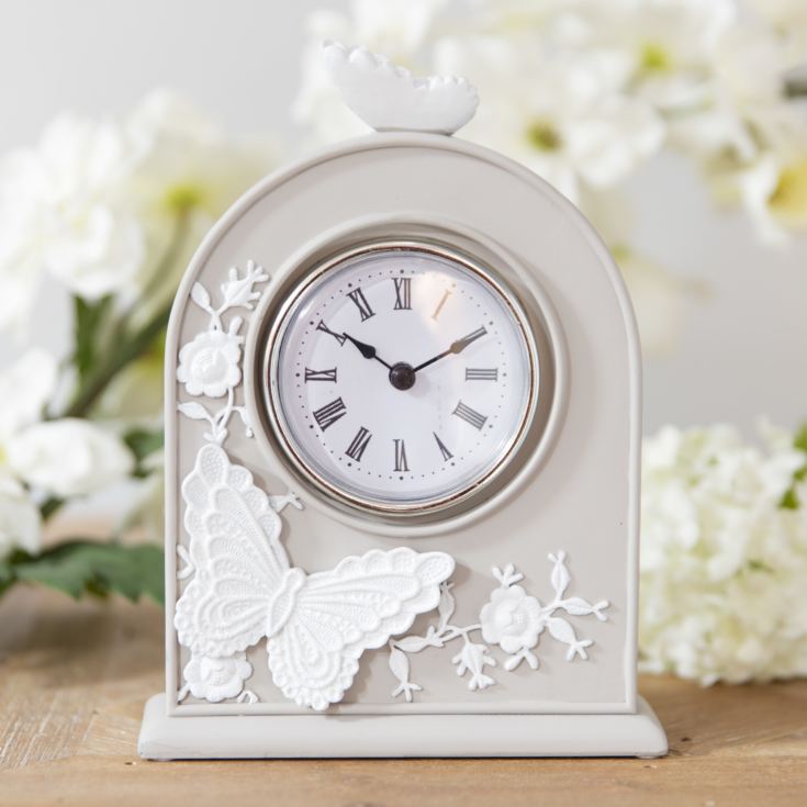 Resin Embroidered Style Grey & White Mantel Clock product image