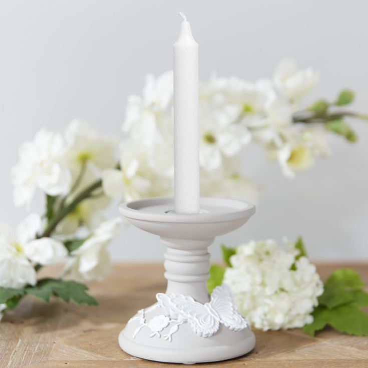 Resin Embroidered Style Grey & White Candlestick product image