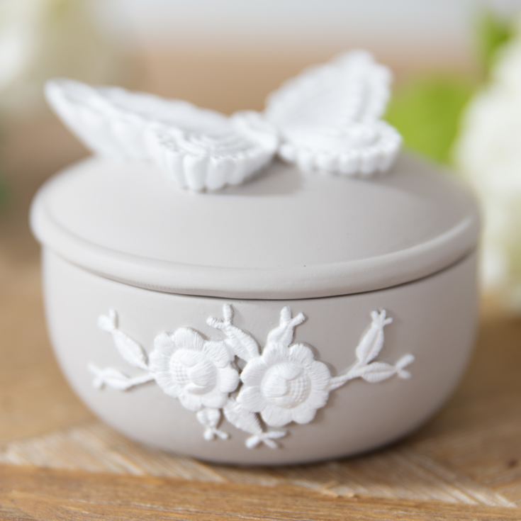 Resin Embroidered Style Grey & White Trinket Box product image