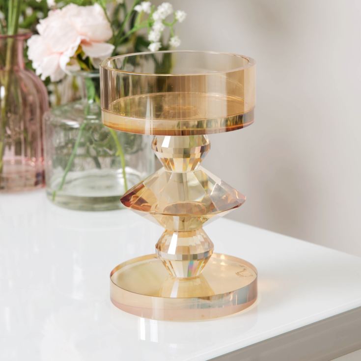 Estella Heavy Champagne Cut Glass Candle Holder 16cm product image