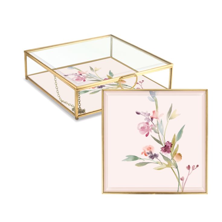 Large Glass Pink Floral Trinket Box product image