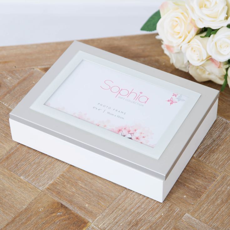 Sophia MDF Jewellery Box with Photo Frame 6" x 4"- White product image