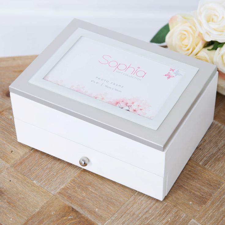 Glossy White Jewellery Box with Metal Inlay & Drawer product image