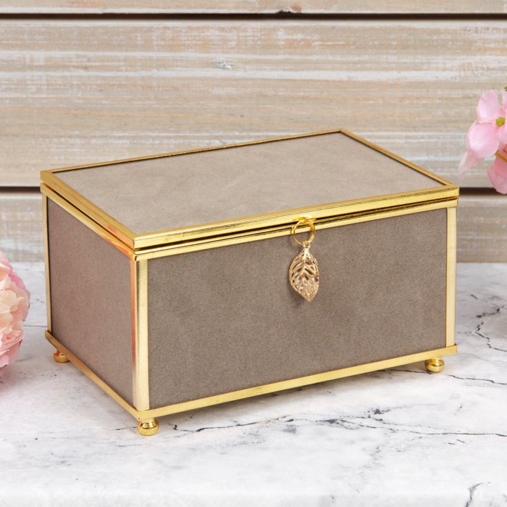 Sophia Small Grey Jewellery Box with Gold Leaf Detail product image