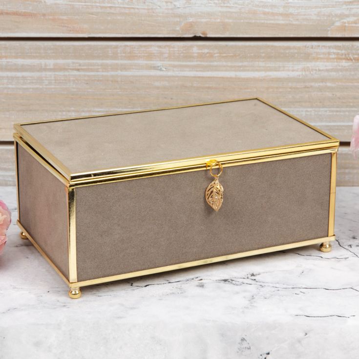 Sophia Medium Grey Jewellery Box with Gold Leaf Detail product image