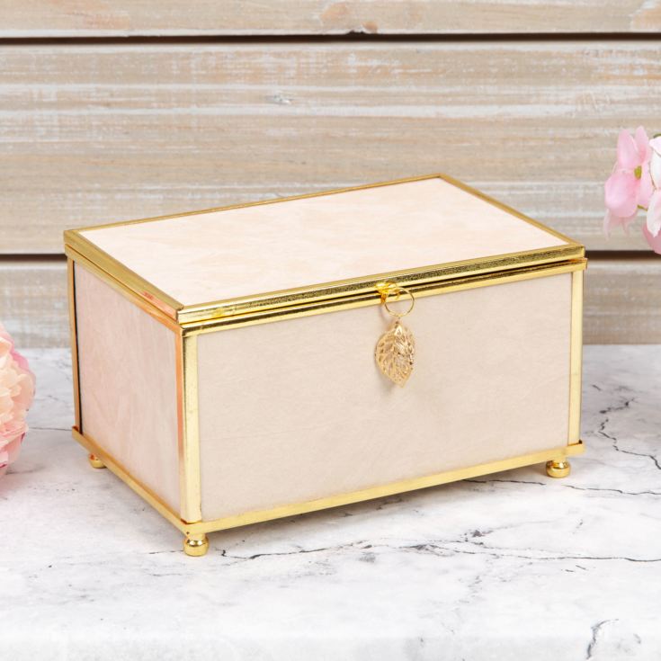 Sophia Small Nude Jewellery Box with Gold Leaf Detail product image