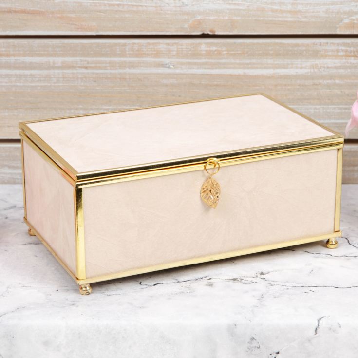 Sophia Medium Nude Jewellery Box with Gold Leaf Detail product image