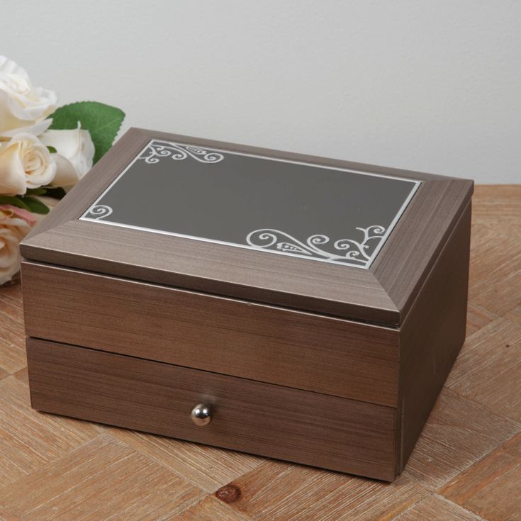 Brushed Pewter Effect Wooden Jewellery Box with Drawer product image