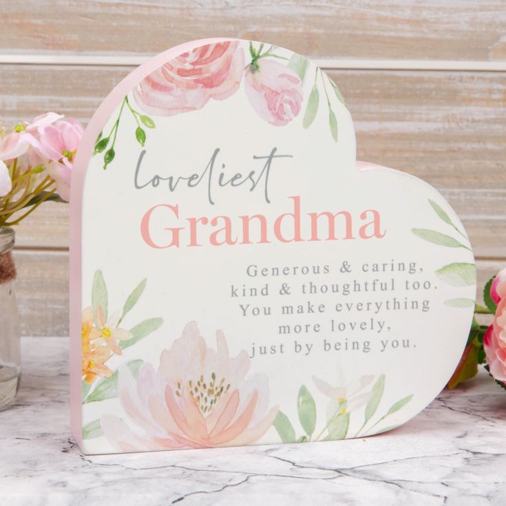 Sophia Wooden Heart Mantel Plaque - Loveliest Grandma product image