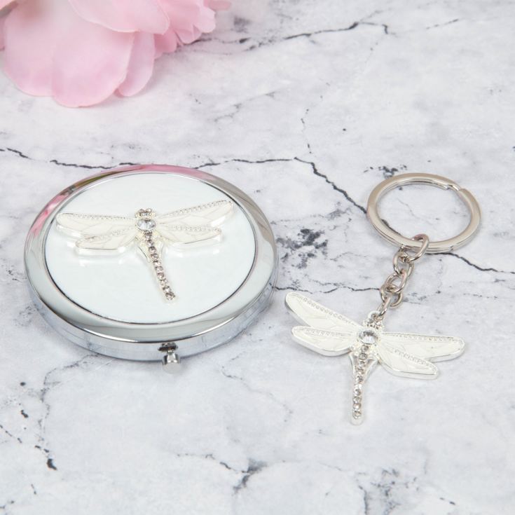 Silverplated & Epoxy Dragonfly Compact and Keyring Set product image