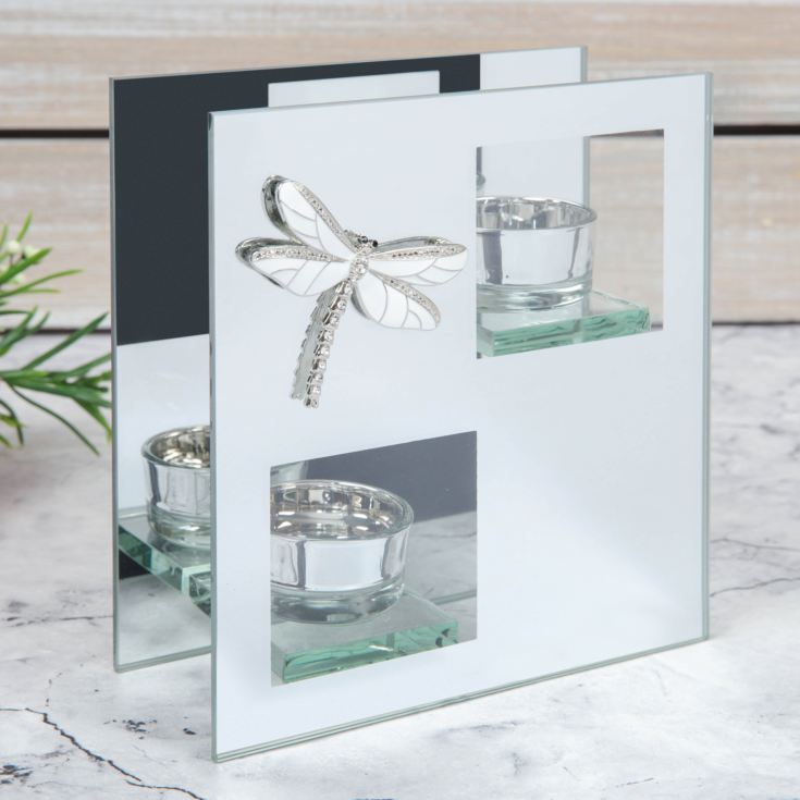 SOPHIA® Mirror Glass Double Tealight Holder with Dragonfly product image
