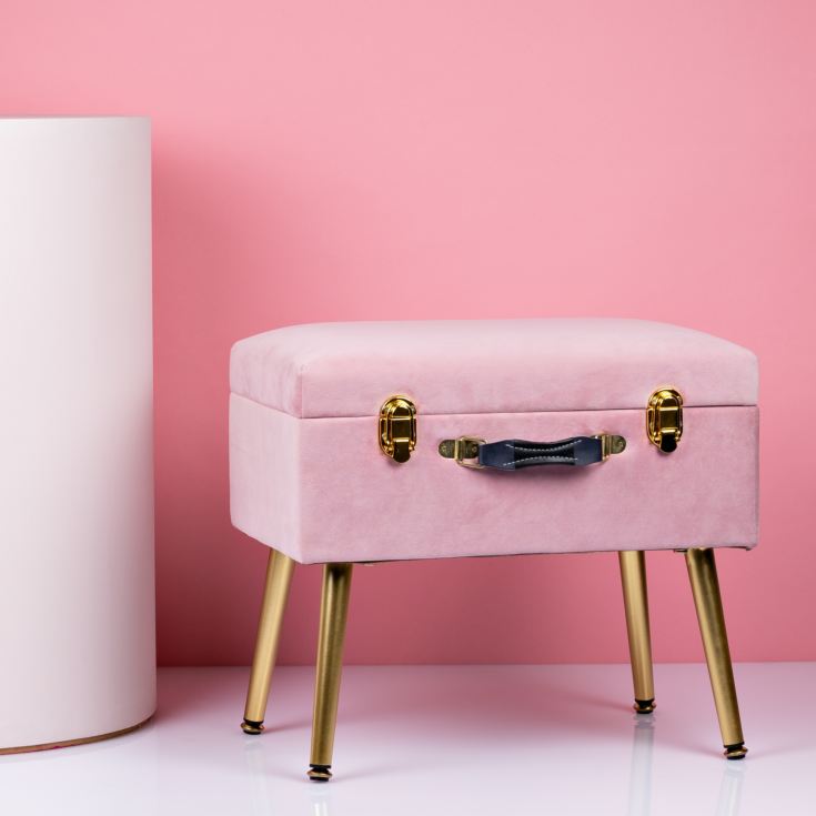 Estella Pink Velvet Storage Stool product image