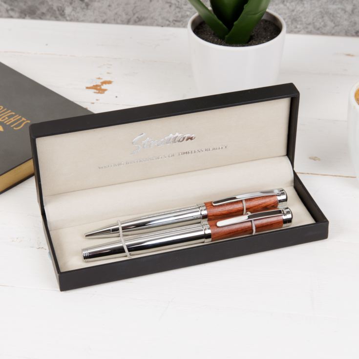 Stratton Rollerball & Ballpoint Pen Set - Wood & Chrome product image