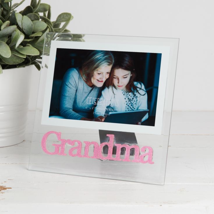 4" x 6" - Glass Pink Glitter Photo Frame - Grandma product image