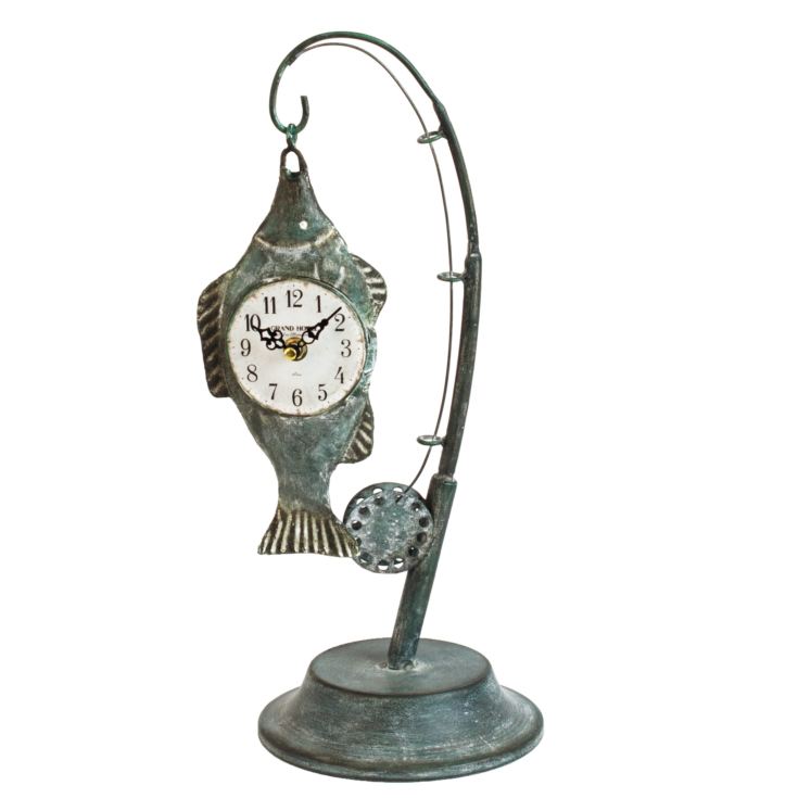 Hometime Metal Mantel Clock - Fishing Rod with Fish 48cm product image