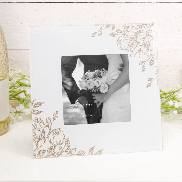 Pale Grey Glass Gold Floral Frame 4" x 4" product image