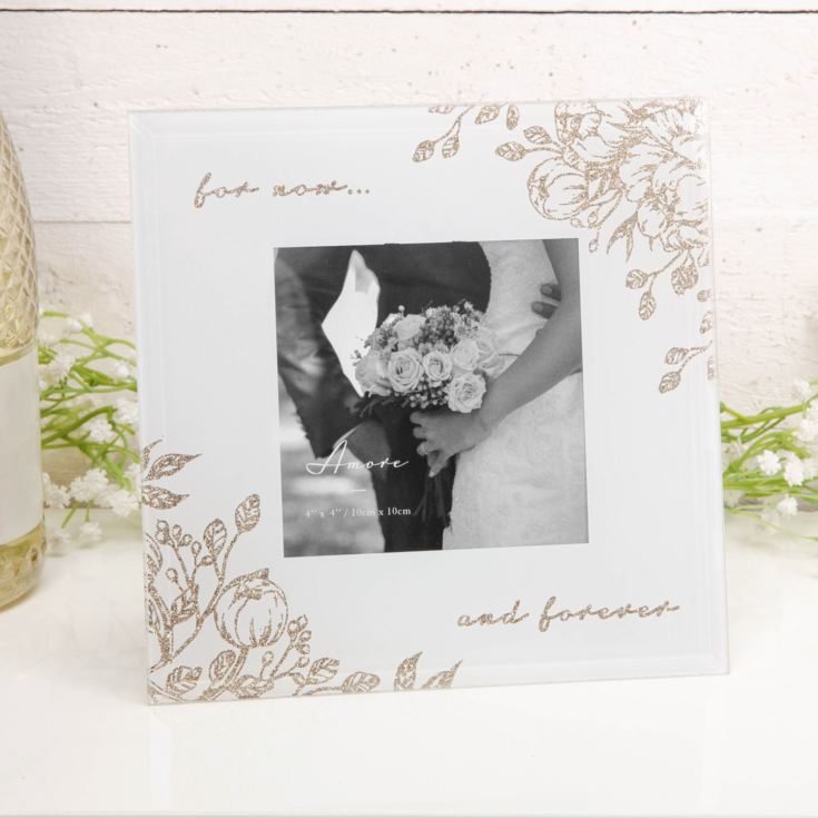 'Until Forever' Pale Grey Glass Gold Floral Frame 4" x 4" product image