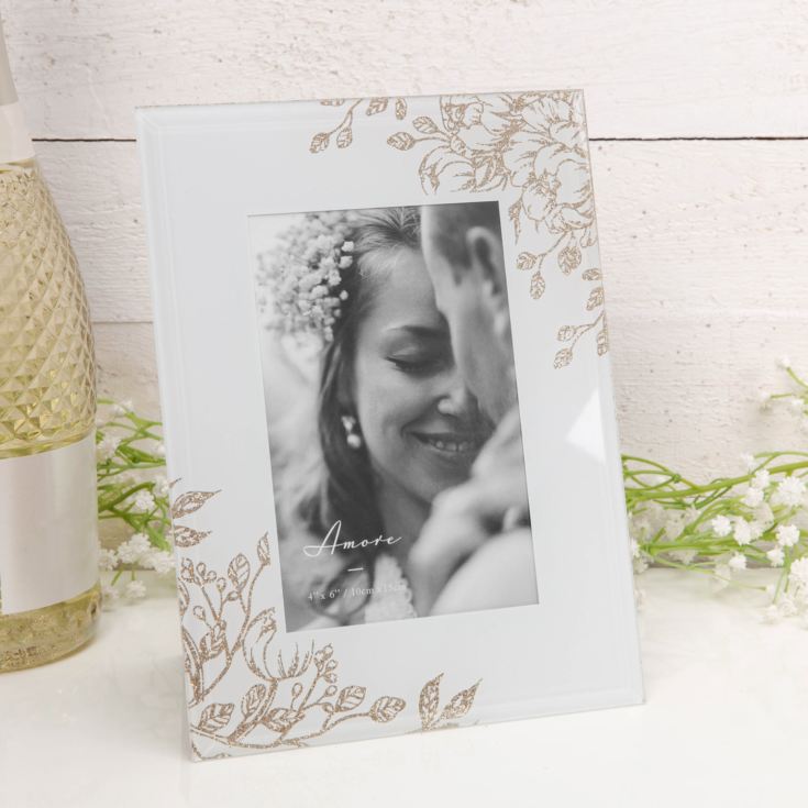 Pale Grey Glass Gold Floral Frame 4" x 6" product image