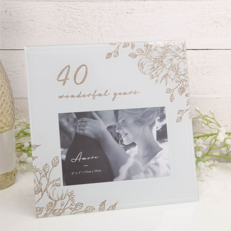 40 Wonderful Years Pale Grey Glass Gold Floral Frame 6" x 4" product image