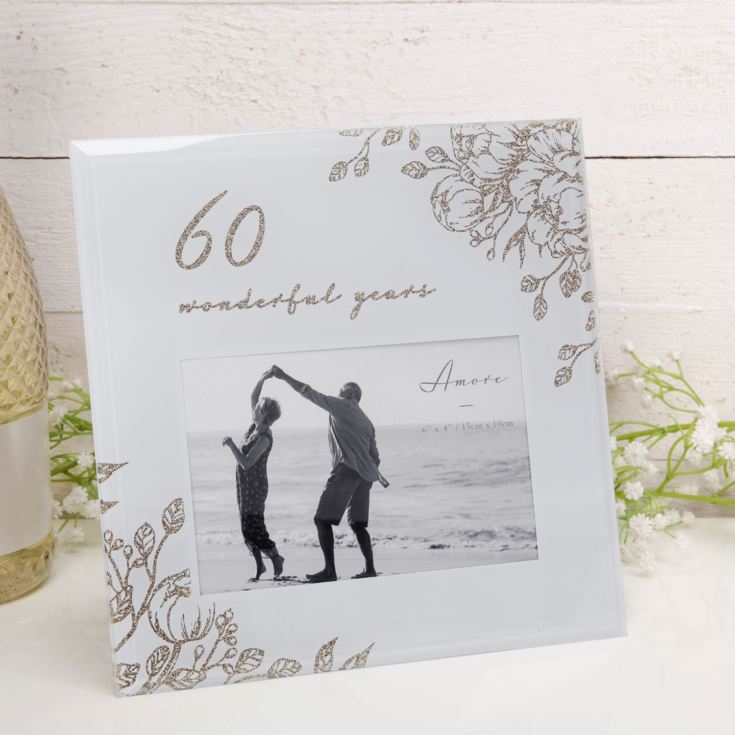 '60 Wonderful Years' Grey Glass Gold Floral Frame 6" x 4" product image