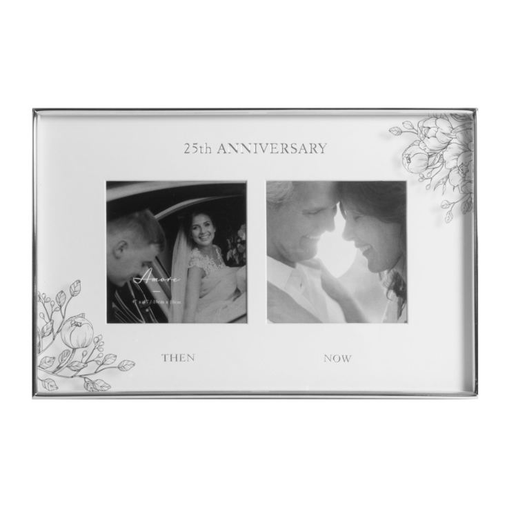 Silver Foil Floral Double 25th Anniversary Photo Frame product image