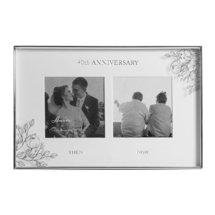 Silver Foil Floral Double 40th Anniversary Photo Frame product image