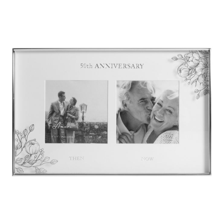 Silver Foil Floral Double 50th Anniversary Photo Frame product image