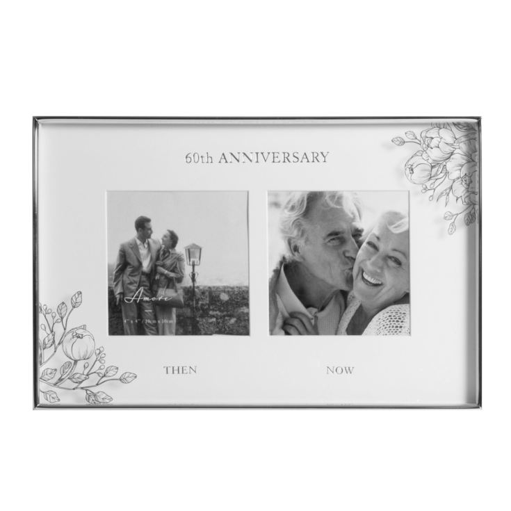 Silver Foil Floral Double 60th Anniversary Photo Frame product image