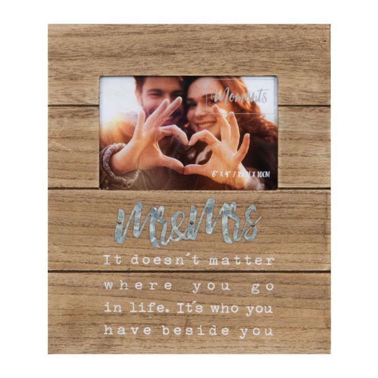 Mr & Mrs 6" x 4" Natural Wood Finish Photo Frame product image