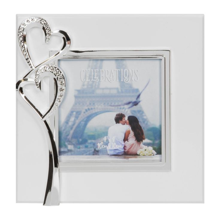 4" x 4" - Silver Plated & Crystal Double Heart Photo Frame product image