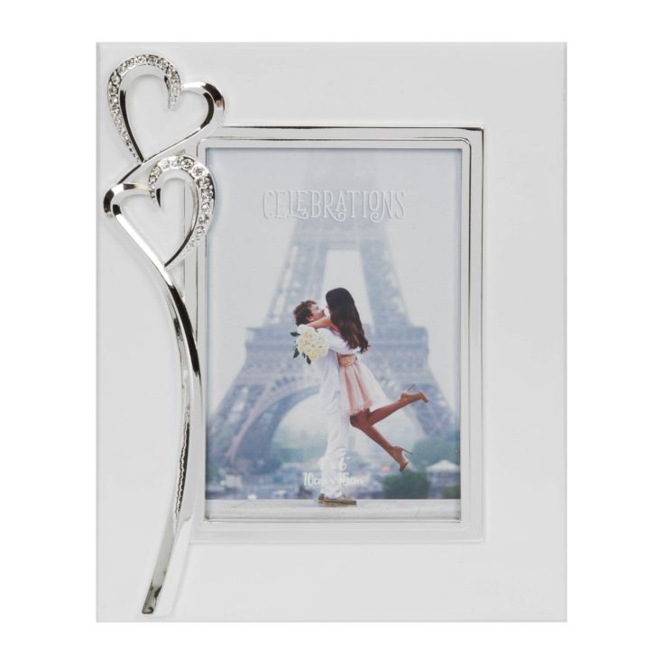 4" x 6" - Silver Plated & Crystal Double Heart Photo Frame product image