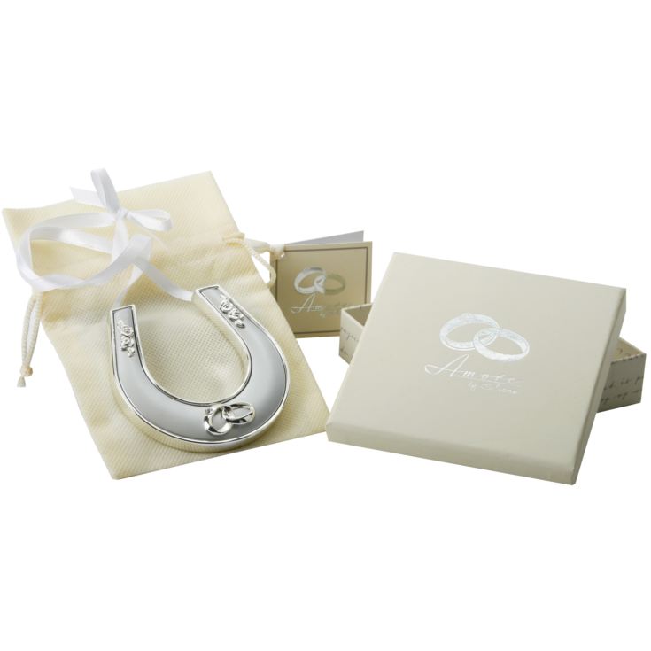 Amore Silver Plated Horse Shoe with Icon, Crystal and Ribbon product image