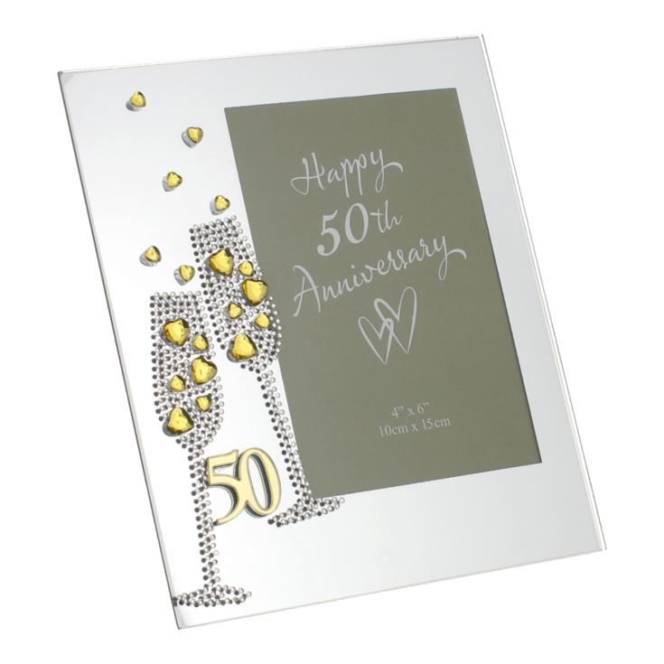 Anniversary Mirror Frame 4" x 6" Flute/Crystal 50th product image